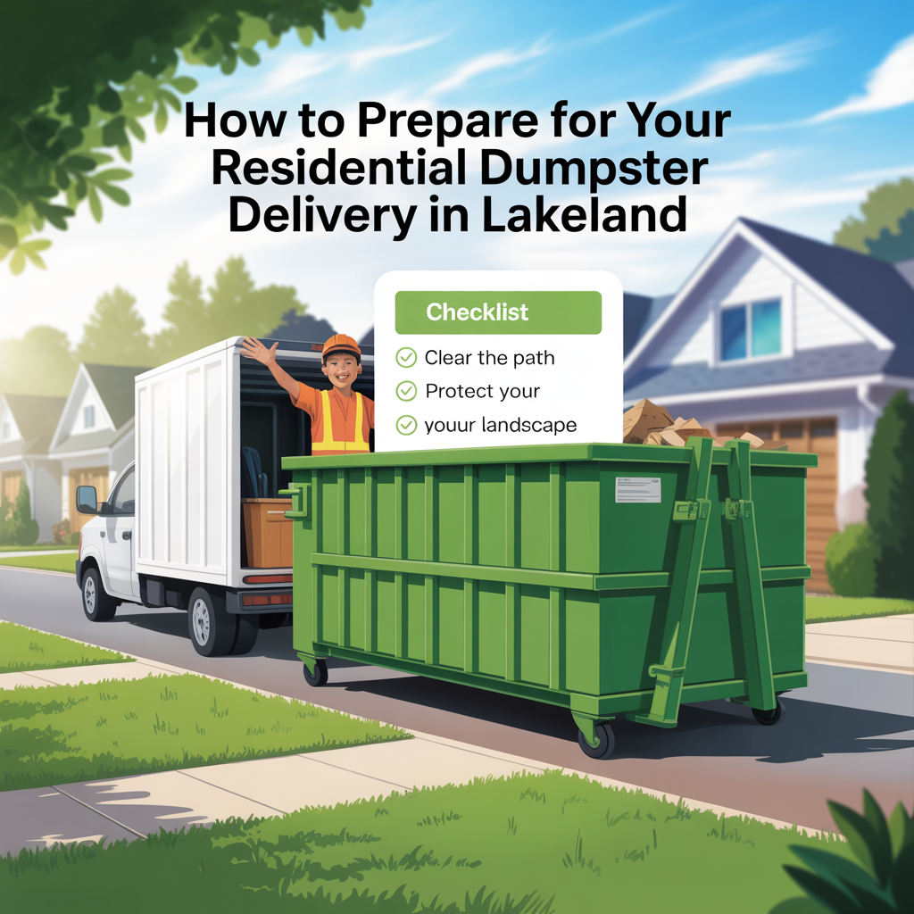  a grpahic that shows how to prepare for residential dumpster delivery in Lakeland, FL