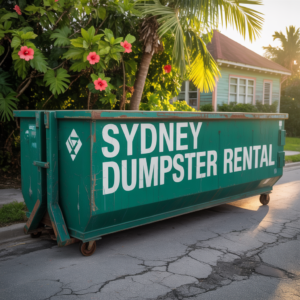 sydney dumpster rental written on a dumpster